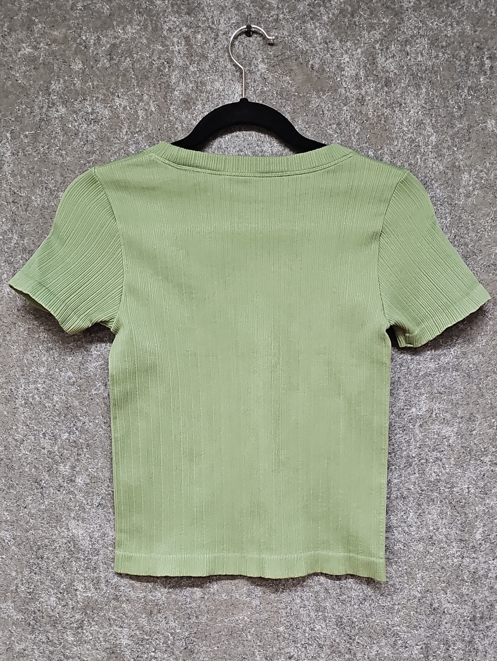 Moa Moa Ribbed Knit Cropped Tee, Short Sleeve, Green, Juniors L/XL - Picture 2 of 4